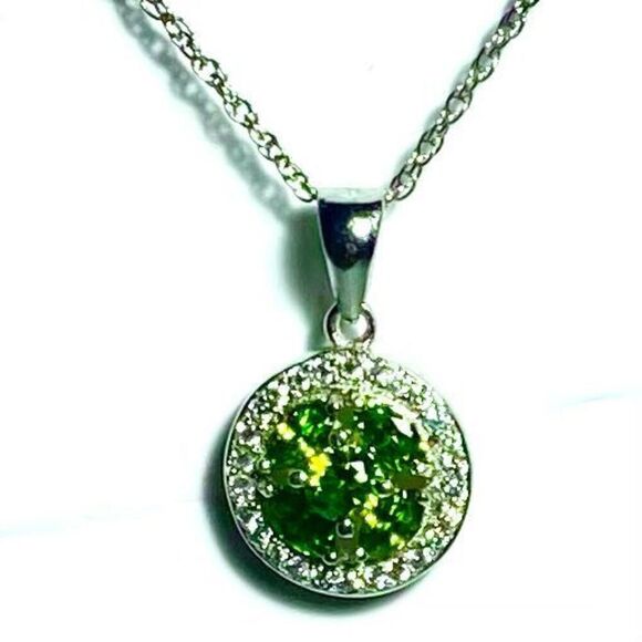 WT# Green Peridot, Cz & Sterling 925 Sterling Necklace - Picture 2 of 7
